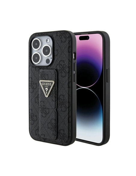 Etui Do iPhone 15 Pro Guess Grip Stand 4G Triangle Strass Logo Czarny