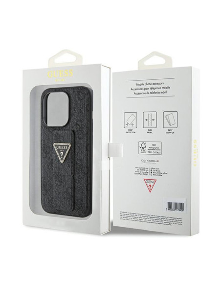 Etui Do iPhone 15 Pro Guess Grip Stand 4G Triangle Strass Logo Czarny