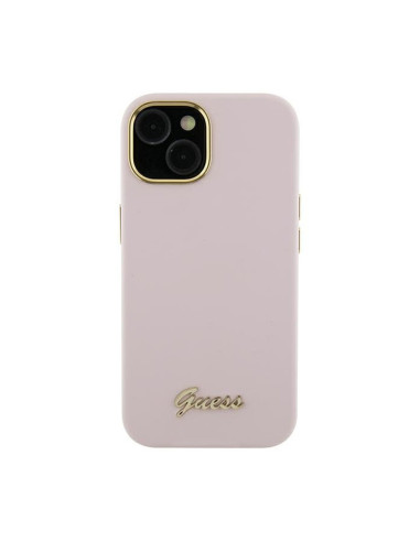 Etui Do iPhone 15 Pro Guess Silicone Script Metal Logo & Frame Różowy