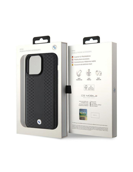 Etui Do iPhone 15 Pro BMW Leather Diamond Pattern Czarny