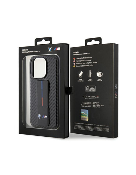 Etui Do iPhone 15 Pro BMW Grip Stand Smooth & Carbon Czarny