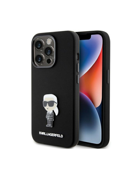 Etui Do iPhone 15 Pro Karl Lagerfeld Silicone Ikonik Metal Pin Czarny