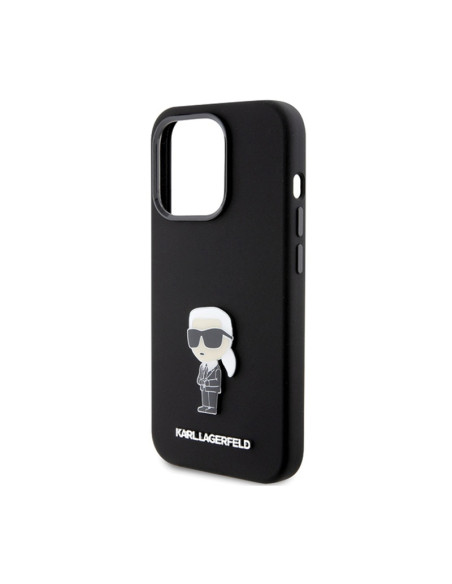 Etui Do iPhone 15 Pro Karl Lagerfeld Silicone Ikonik Metal Pin Czarny
