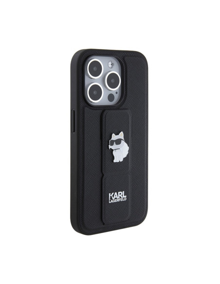 Etui Do iPhone 15 Pro Karl Lagerfeld Gripstand Saffiano Choupette Pins Czarny