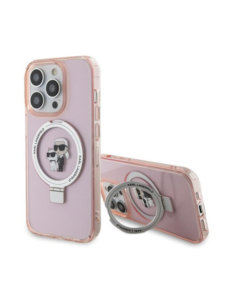 Etui Do iPhone 15 Pro Karl Lagerfeld Ring Stand Karl & Choupette MagSafe Różowy