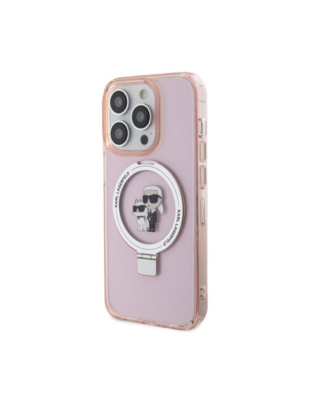Etui Do iPhone 15 Pro Karl Lagerfeld Ring Stand Karl & Choupette MagSafe Różowy