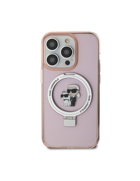 Etui Do iPhone 15 Pro Karl Lagerfeld Ring Stand Karl & Choupette MagSafe Różowy