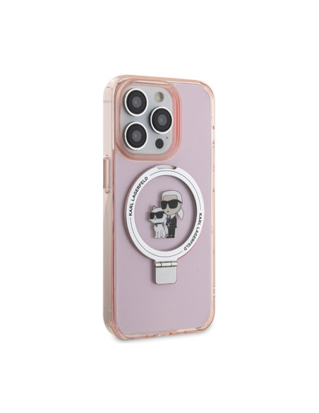Etui Do iPhone 15 Pro Karl Lagerfeld Ring Stand Karl & Choupette MagSafe Różowy