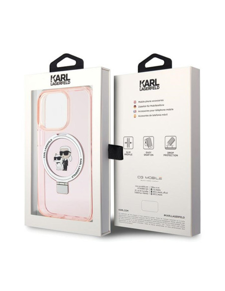 Etui Do iPhone 15 Pro Karl Lagerfeld Ring Stand Karl & Choupette MagSafe Różowy