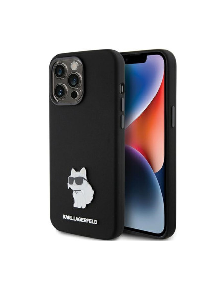 Etui Do iPhone 15 Pro Karl Lagerfeld Silicone Choupette Metal Pin Czarny