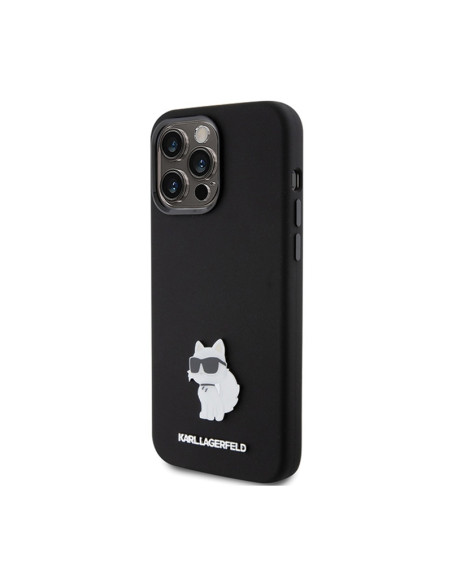 Etui Do iPhone 15 Pro Karl Lagerfeld Silicone Choupette Metal Pin Czarny