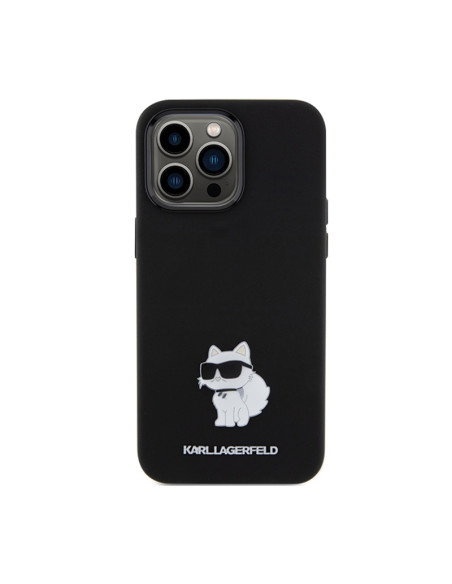 Etui Do iPhone 15 Pro Karl Lagerfeld Silicone Choupette Metal Pin Czarny