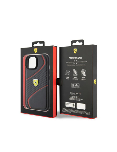 Etui Do iPhone 15 Ferrari Twist Metal Logo Czarny