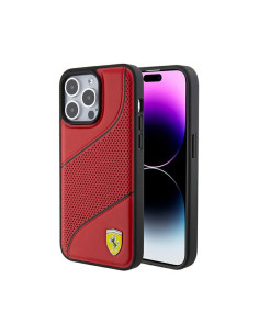 Etui Do iPhone 15 Pro Ferrari Perforated Waves Metal Logo Czerwony