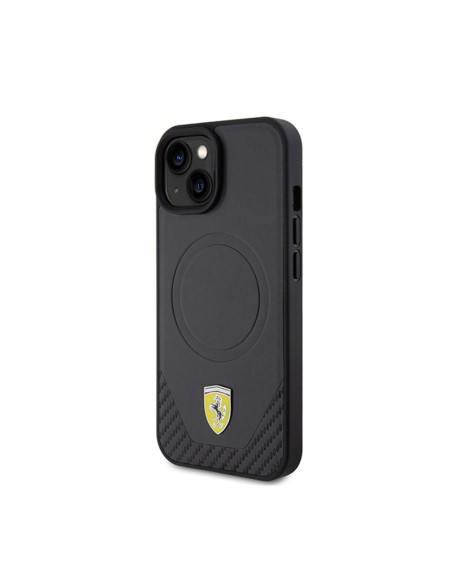 Etui Do iPhone 15 Ferrari Carbon Metal Logo MagSafe Czarny