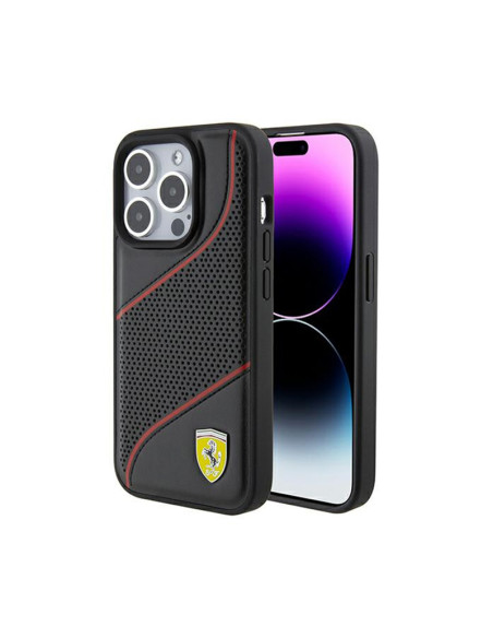 Etui Do iPhone 15 Pro Ferrari Perforated Waves Metal Logo Czarny