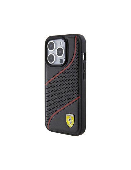 Etui Do iPhone 15 Pro Ferrari Perforated Waves Metal Logo Czarny