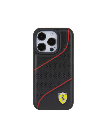 Etui Do iPhone 15 Pro Ferrari Perforated Waves Metal Logo Czarny