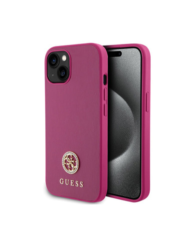 Etui Do iPhone 15 Guess 4G Strass Metal Logo Różowy