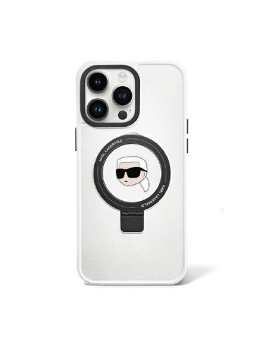Etui Do iPhone 15 Karl Lagerfeld Ring Stand Karl Head MagSafe Biały