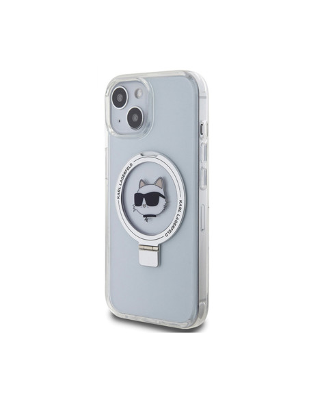 Etui Do iPhone 15 Karl Lagerfeld Ring Stand Choupette Head MagSafe Biały