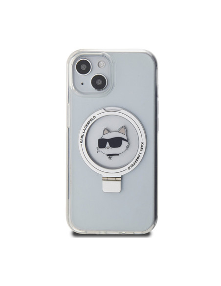 Etui Do iPhone 15 Karl Lagerfeld Ring Stand Choupette Head MagSafe Biały