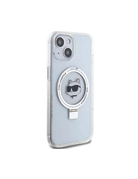Etui Do iPhone 15 Karl Lagerfeld Ring Stand Choupette Head MagSafe Biały
