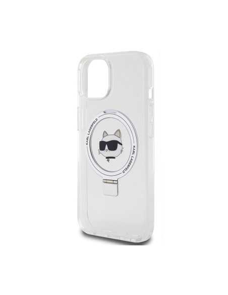 Etui Do iPhone 15 Karl Lagerfeld Ring Stand Choupette Head MagSafe Biały