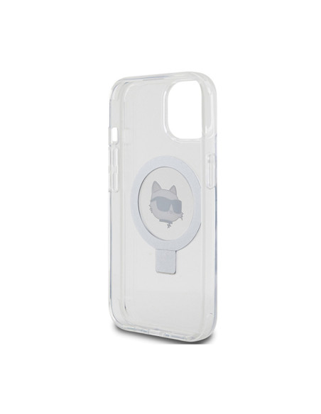 Etui Do iPhone 15 Karl Lagerfeld Ring Stand Choupette Head MagSafe Biały
