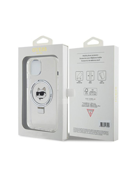 Etui Do iPhone 15 Karl Lagerfeld Ring Stand Choupette Head MagSafe Biały