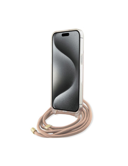 Etui Do iPhone 15 Pro Guess Crossbody Cord 4G Print Różowy