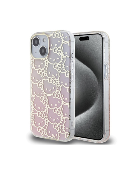 Etui Do iPhone 15 Hello Kitty IML Gradient Electrop Crowded Kitty Head Różowy