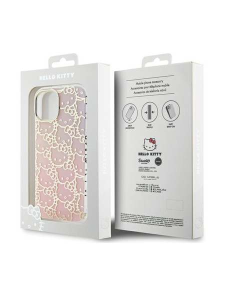 Etui Do iPhone 15 Hello Kitty IML Gradient Electrop Crowded Kitty Head Różowy