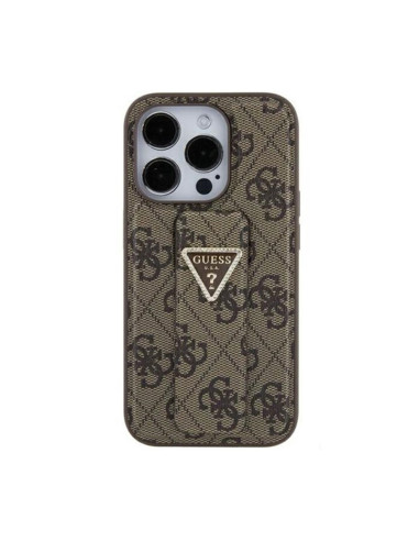 Etui Do iPhone 15 Guess Grip Stand 4G Triangle Strass Logo Brązowy
