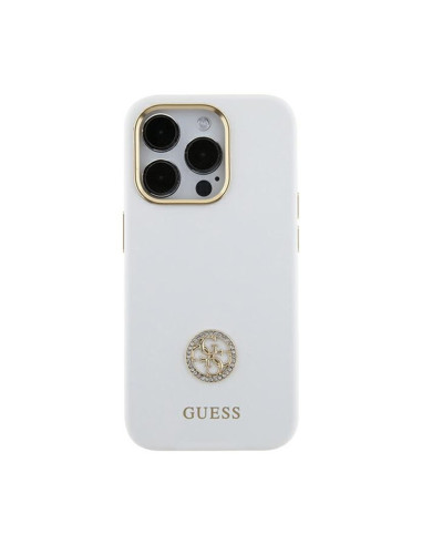 Etui Do iPhone 15 Guess Silicone Logo Strass 4G Biały