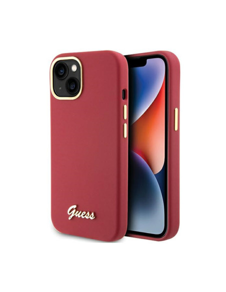 Etui Do iPhone 15 Guess Silicone Script Metal Logo & Frame Czerwony