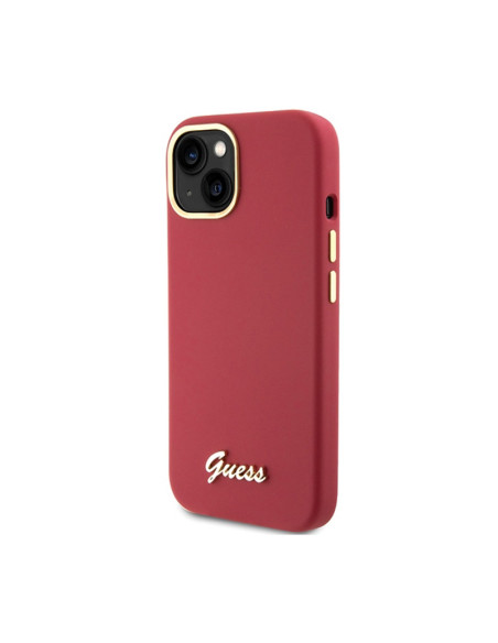 Etui Do iPhone 15 Guess Silicone Script Metal Logo & Frame Czerwony