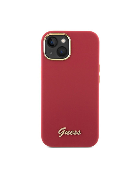 Etui Do iPhone 15 Guess Silicone Script Metal Logo & Frame Czerwony