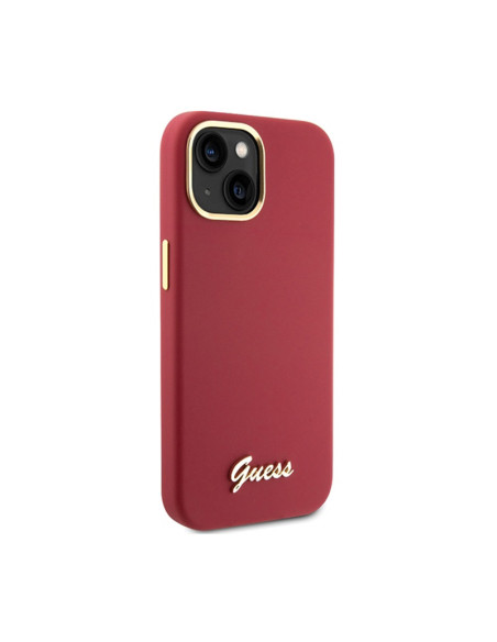 Etui Do iPhone 15 Guess Silicone Script Metal Logo & Frame Czerwony
