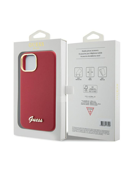 Etui Do iPhone 15 Guess Silicone Script Metal Logo & Frame Czerwony