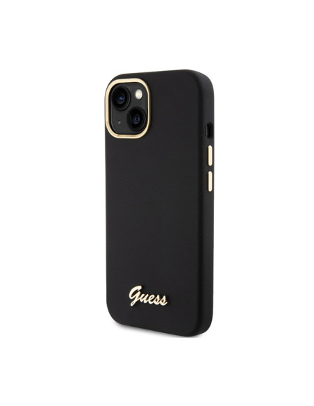 Etui Do iPhone 15 Guess Silicone Script Metal Logo & Frame Czarny