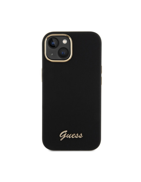 Etui Do iPhone 15 Guess Silicone Script Metal Logo & Frame Czarny