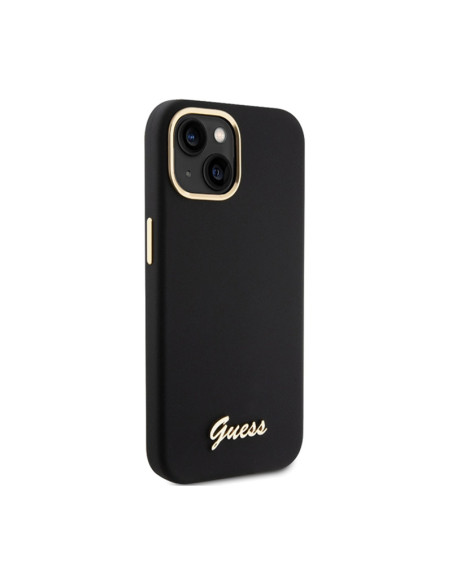 Etui Do iPhone 15 Guess Silicone Script Metal Logo & Frame Czarny
