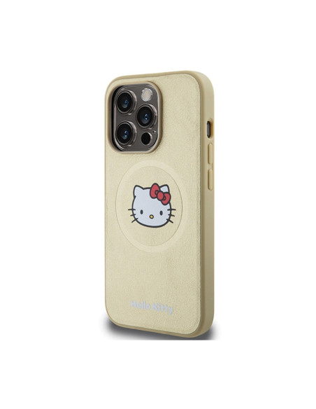 Etui Do iPhone 14 Pro Max Hello Kitty Leather Kitty Head MagSafe Złoty