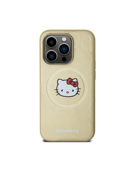 Etui Do iPhone 14 Pro Max Hello Kitty Leather Kitty Head MagSafe Złoty