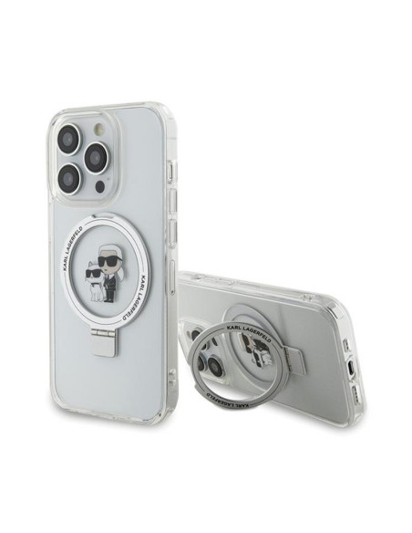 Etui Do iPhone 14 Pro Karl Lagerfeld Ring Stand Karl & Choupette MagSafe Biały