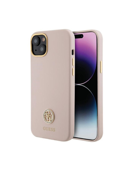 Etui Do iPhone 15 Guess Silicone Logo Strass 4G Różowy