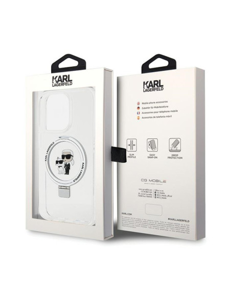 Etui Do iPhone 14 Pro Karl Lagerfeld Ring Stand Karl & Choupette MagSafe Biały