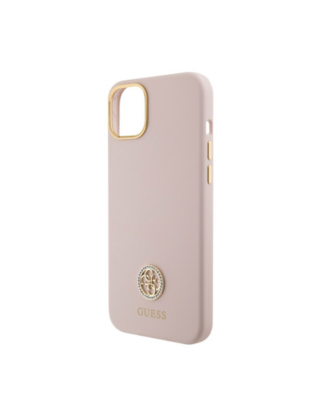Etui Do iPhone 15 Guess Silicone Logo Strass 4G Różowy