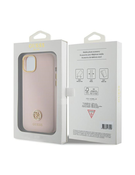 Etui Do iPhone 15 Guess Silicone Logo Strass 4G Różowy